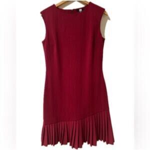 New Saks $245 Dress Women XL 14 Burgundy Pleated Sleeveless Work Church Prep